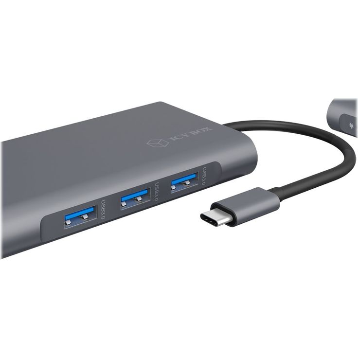 ICY BOX USB-C Dock mit HDMI, USB 3.0 Hub, Power Delivery, LAN, Kartenleser, Audio, VGA für MacBook und Laptop, Aluminium – Bild 8