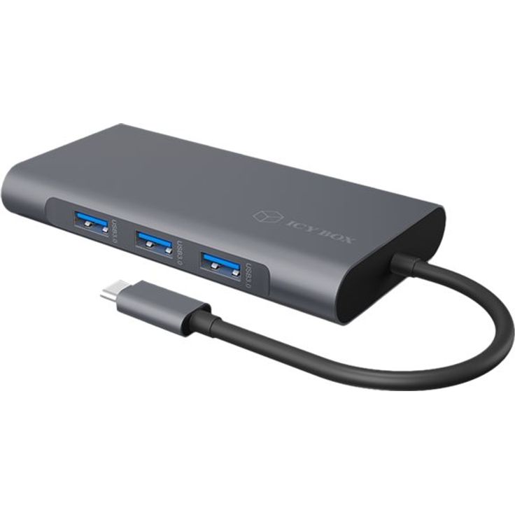 ICY BOX USB-C Dock mit HDMI, USB 3.0 Hub, Power Delivery, LAN, Kartenleser, Audio, VGA für MacBook und Laptop, Aluminium – Bild 7