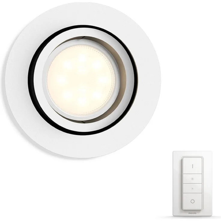Philips Hue White Ambiance Milliskin LED Einbauspot inkl. Dimmschalter, dimmbar, alle Weißschattierungen, steuerbar via App, kompatibel mit Amazon Alexa (Echo/Echo Dot), weiß, rund
