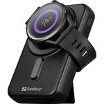 Sandberg Mag Wireless (10000 mAh, 20 W, 37 Wh), Powerbank, Schwarz mit kabelloser Ladefunktion