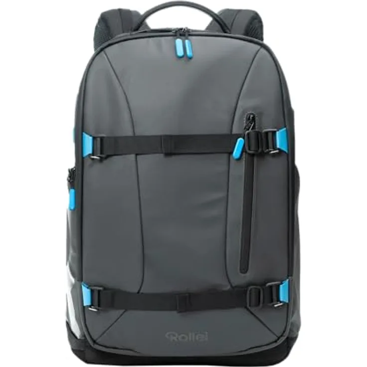 Rollei Fotoliner Ocean Pro: Großer Kamerarucksack in Schwarz aus 49 recycleten PET-Flaschen, Handgepäck-geeignet, inkl. Laptop-Fach, versetzbare Trennwände