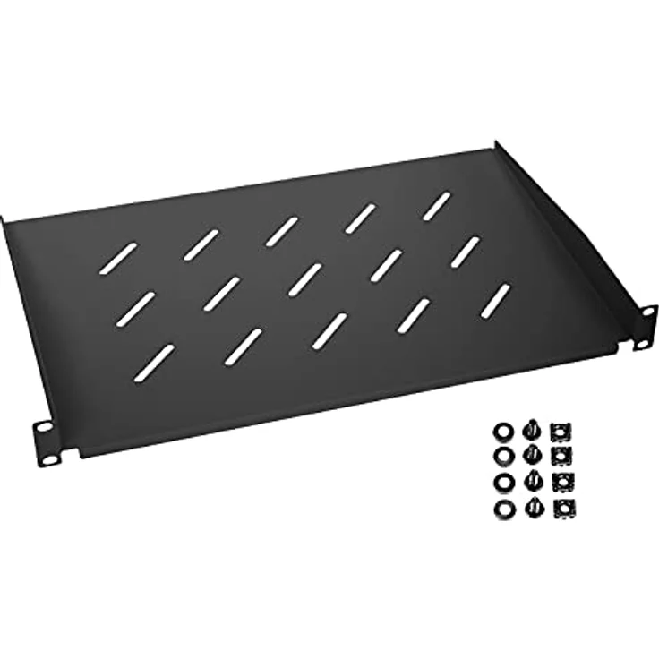 HMF 65499 Fachboden für Serverschrank, 19 Zoll, 1 HE, 300 mm Einbautiefe, schwarz, Traglast ca. 16 kg – Bild 1