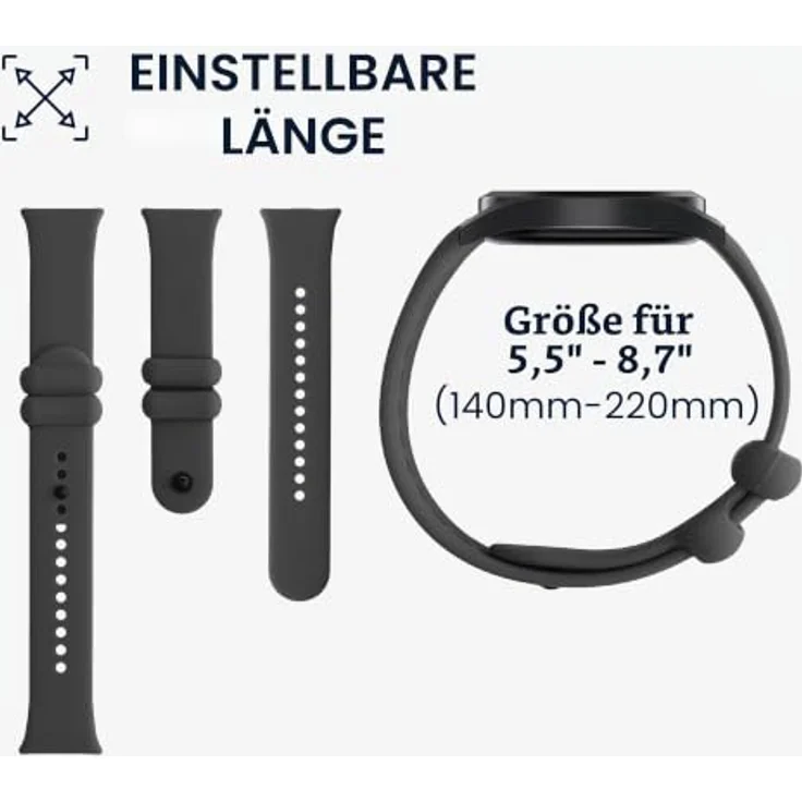 kwmobile 2x Uhrenarmband für Xiaomi Mi Band 8 Pro - TPU Silikon Ersatzband Set in Schwarz Grau, verstellbar von 14-22 cm, reißfest und flexibel – Bild 5