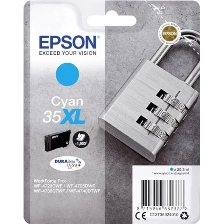 Epson Original 35XL Tinte Schloss (WF-4720DWF WF-4725DWF WF-4730DTWF WF-4740DTWF) cyan – Bild 2
