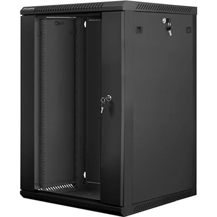 Lanberg Rack Wandschrank 19", 18U Wandschrank mit Glastür, schwarz, 600x600 mm, stahl, max. 60 kg Tragfähigkeit – Bild 1