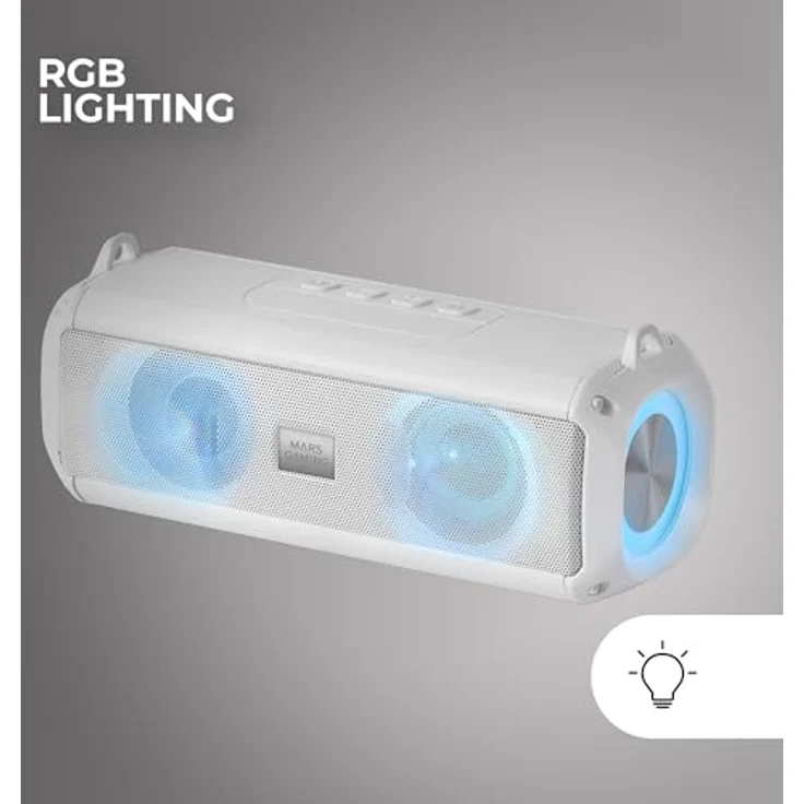 Mars Gaming Mars Gaming MSB-XT, Portable Bluetooth-Lautsprecher 2in1 mit 20W Sound-System, RGB Beleuchtung, AUX/MicroSD/USB/FM Radio, Weiß – Bild 5