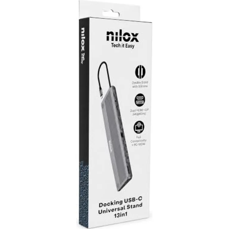 Nilox 13 in 1 USB-C Hub, Docking Station in Grau mit Slim Fit Design und Plug & Play Funktion – Bild 7