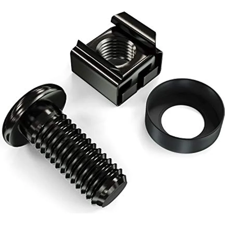deleyCON 20x M6 Käfigmuttern Schrauben Set, Befestigungsmaterial für 19 und 10 Zoll Netzwerkschränke, Stahl, Schwarz – Bild 2