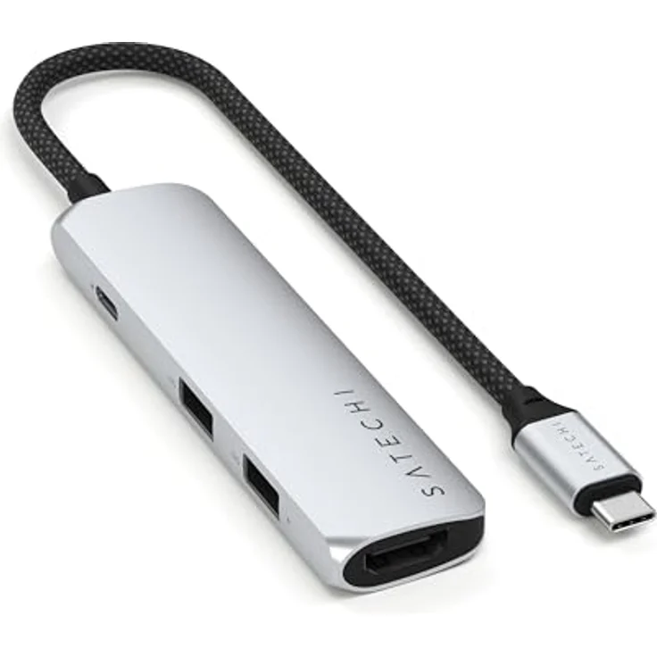SATECHI 4-in-1 USB-C Hub Slim Plus, Multiport-Adapter mit 4K HDMI, 100W Power Delivery, 2x USB-A Ports – Silber – Bild 1