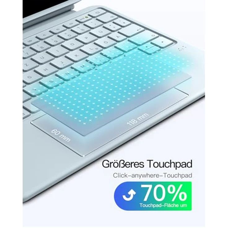Inateck Hülle mit Tastatur für iPad Air 11 M4/M3/M2 (2026/2025/2024) und iPad Pro 11, 5,1 Zoll, abnehmbar, großes Touchpad, mit Stifthalter, dünn und leicht – Bild 3