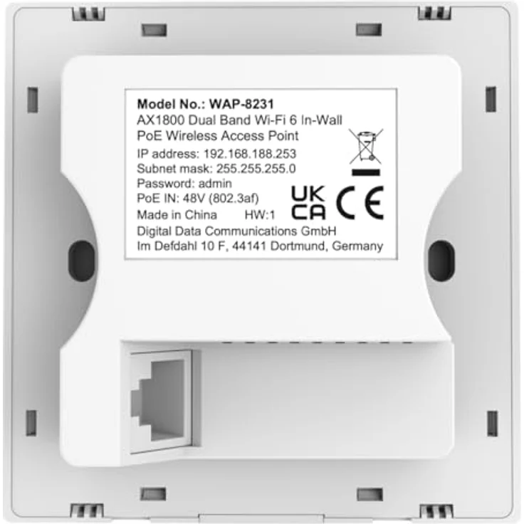 LevelOne WAP-8231 AX1800 Dual Band Wi-Fi 6 In-Wall PoE Wireless Access Point, IEEE 802.3af PoE-konform – Bild 4