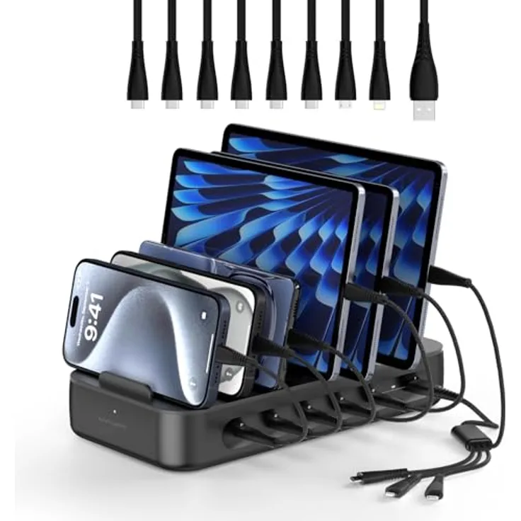 4smarts 541805, Universales Handy-Ladegerät, AC, 5 USB Typ-C Anschlüsse, 1,5 m Kabellänge, Schwarz