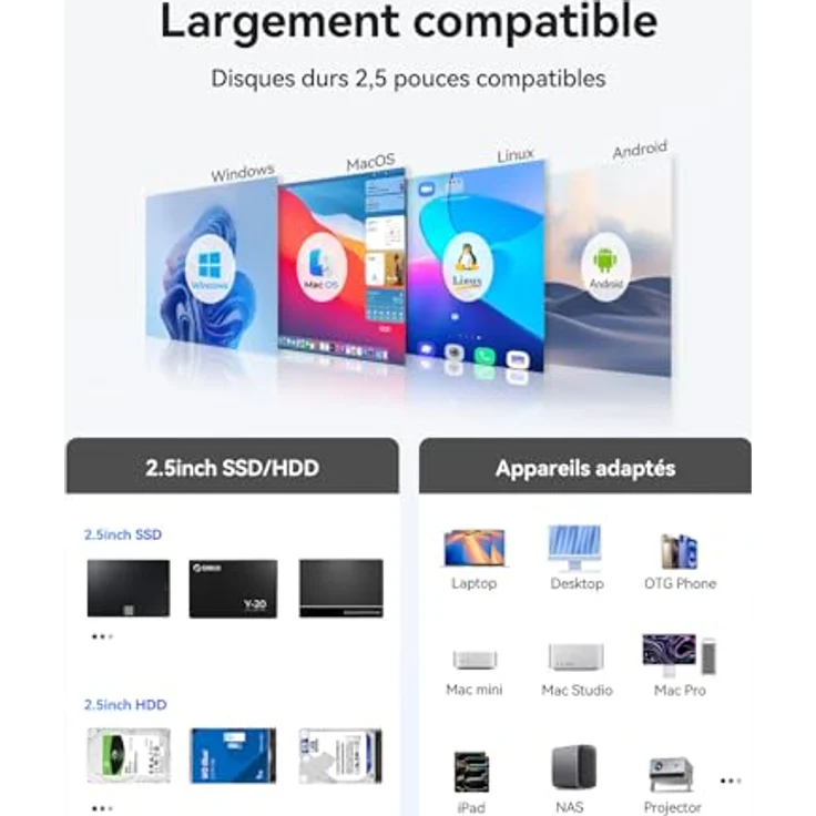 ORICO Aluminium RAID Festplattengehäuse 4-Bay 2.5 Zoll, Dockingstation für SSD/HDD mit Lüfter, Unterstützung für bis zu 32 TB, USB 3.2 Gen2, 7 RAID Modi – Bild 5