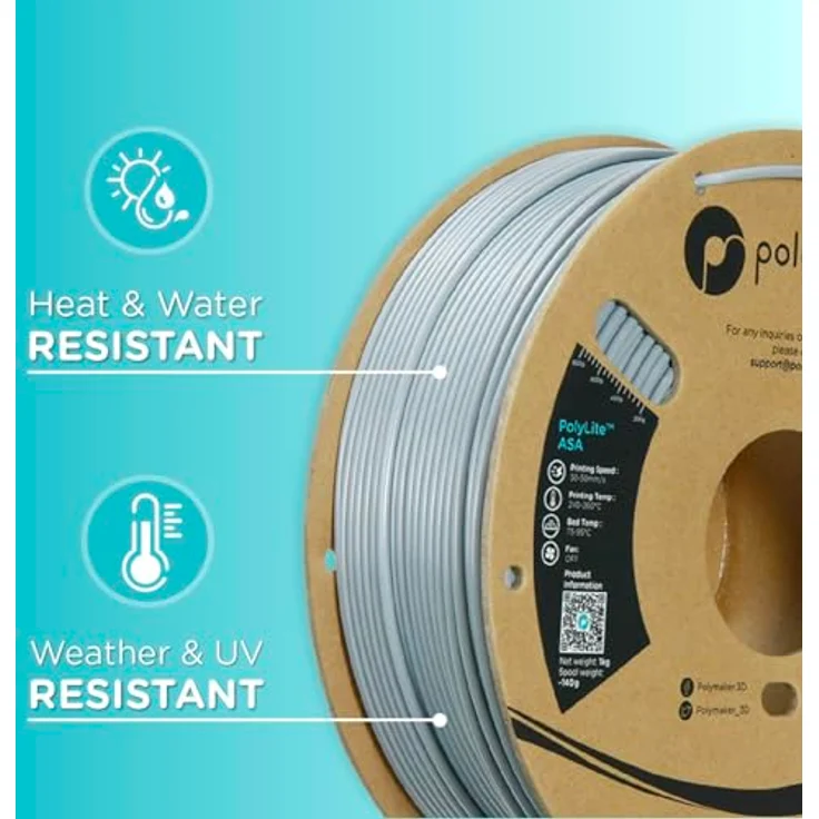 Polymaker PolyLite ASA Grau, 1.75mm 3D-Druckfilament mit verbesserter Wetterbeständigkeit, 1kg – Bild 5