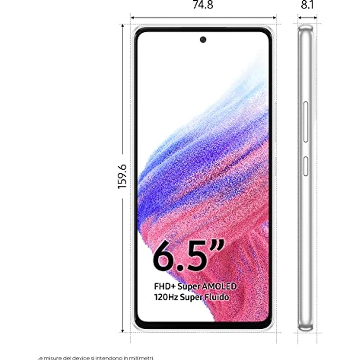 Samsung Galaxy A53 5G Android-Smartphone, Display 6,5 Zoll ¹, 6 GB RAM und 128 GB interner Speicher, erweiterbar², Akku 5.000 mAh, Awesome Weiß [Italienische Version] – Bild 2