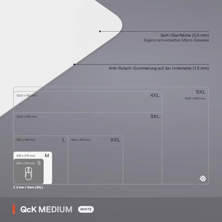 SteelSeries QcK Mauspad (mittel) – Weiß – Mikro-Gewebe Oberfläche, Anti-Rutsch-Gummierung, 320 mm x 270 mm, optimiert für Gaming-Sensoren, geeignet für FPS, MOBAs, RTS, MMO – Bild 5