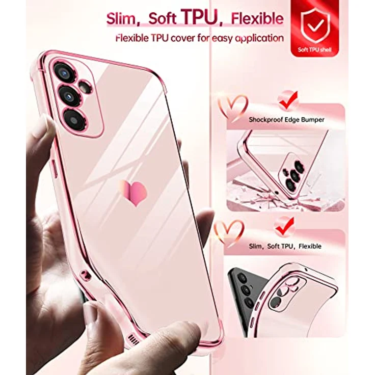 LeYi Handyhülle für Samsung Galaxy A34 5G, TPU Silikon Hülle mit Herz Muster, Stoßfest, inkl. 2 Schutzfolien, Rosa – Bild 4