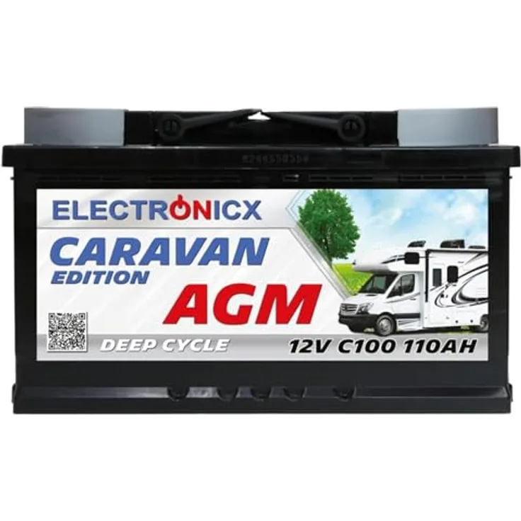 Electronicx Caravan Edition V2 AGM Batterie 110Ah 12V, wartungsfreie Versorgungsbatterie für Wohnmobile & Boote, hohe Zyklenfestigkeit