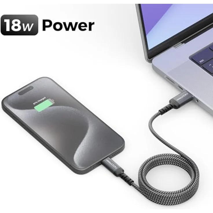 deleyCON 2m USB-A auf USB-C Kabel, 18W Schnellladefunktion bis zu 3A, Datenübertragung bis zu 480 Mbit/s, Nylon Kabelmantel, für Smartphones, Tablets, Controller und mehr – Bild 5