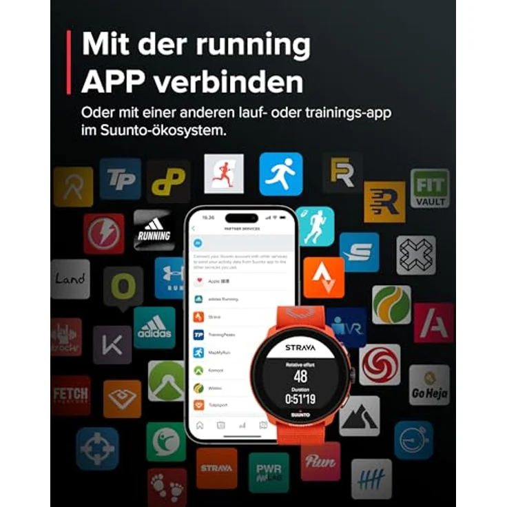 Suunto Run Coral Orange (46 mm), Smartwatch mit Bluetooth-Konnektivität, bis zu 12 Tage Akkulaufzeit, leichtes Design – Bild 8