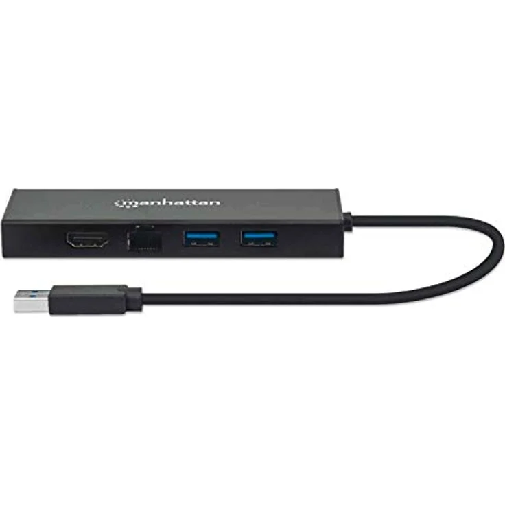 Manhattan USB-A Dock/Hub, Multiport-Adapter mit 5 Anschlüssen: Ethernet, HDMI, 2x USB-A, Aluminiumgehäuse – Bild 3