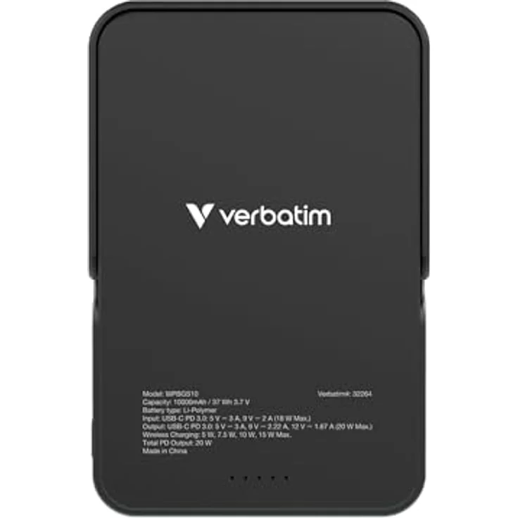 Verbatim Charge 'n' Go MagSafe Powerbank 10.000mAh Schwarz 15W magnetisch - PD 22W Schnellladefunktion LED-Anzeige & klappbarer Ständer für iPhone 16/15/14/13/12 Pro/Pro Max – inkl. USB-C Kabel – Bild 3