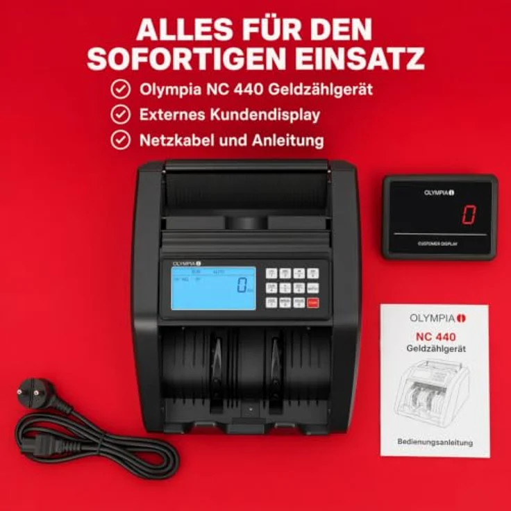 OLYMPIA Banknotenzähler NC 440, Geldzählmaschine mit Echtheitsprüfung und LED-Display, 1.000 Banknoten/Minute – Bild 3