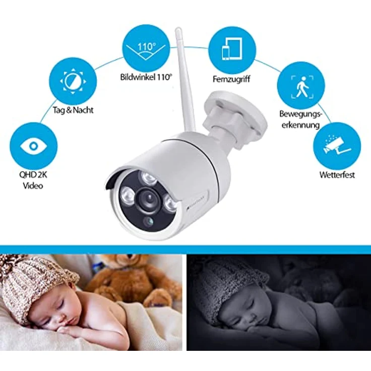 VisorTech Erweiterungskamera für Überwachungssysteme DSC-850.app/750.app V2/1920.app, QHD 2K Auflösung, Nachtsicht bis zu 25m, wetterfest, Personen Überwachungskamera – Bild 3