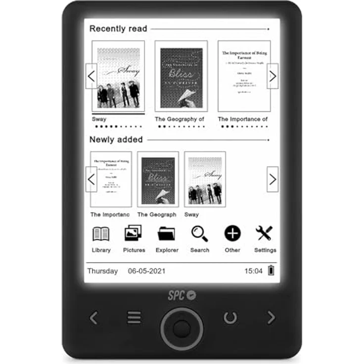 SPC Dickens Light 2 – Elektronisches Buch mit hintergrundbeleuchtetem Display und Licht mit 6 Intensitätsstufen, Tasten auf der Vorderseite, Autonomie von einem Monat, Schwarz – Bild 4