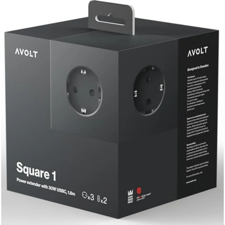 Avolt Steckdosenleiste Square 1 Usbc 30W 1.8M - Stockholm Black – Bild 2