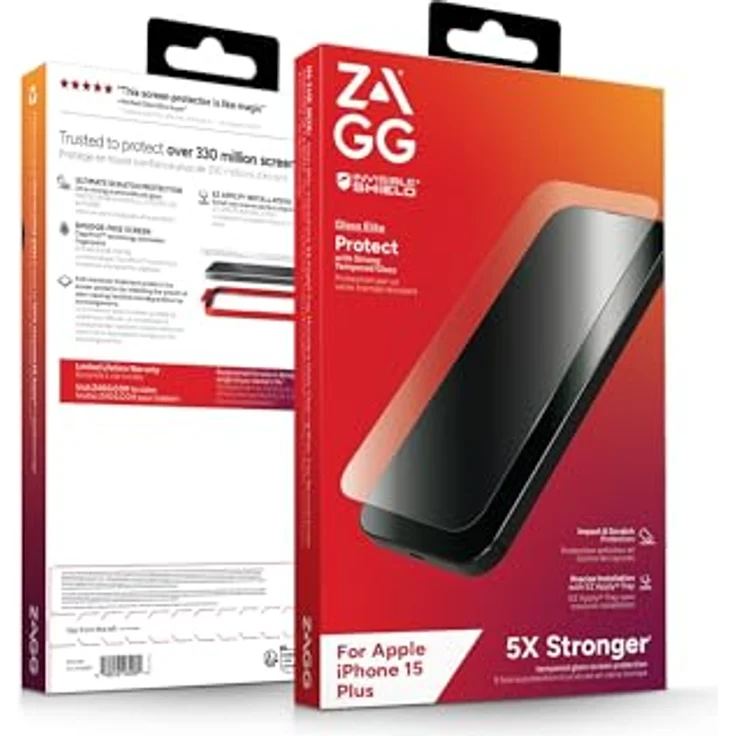 ZAGG InvisibleShield Glass Elite, Displayschutz aus gehärtetem Glas für iPhone 15 Plus [6.7-Inch], kratzfest, schmutzabweisend, stoßfest, einfache Installation, transparent – Bild 3