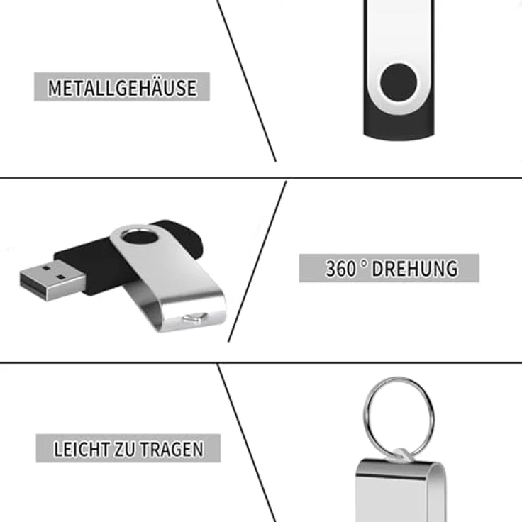 AreTop USB Sticks 16GB 10er Pack, Metall High Speed USB 2.0 Flash Drive mit 360-Grad-Drehung (Schwarz) – Bild 3