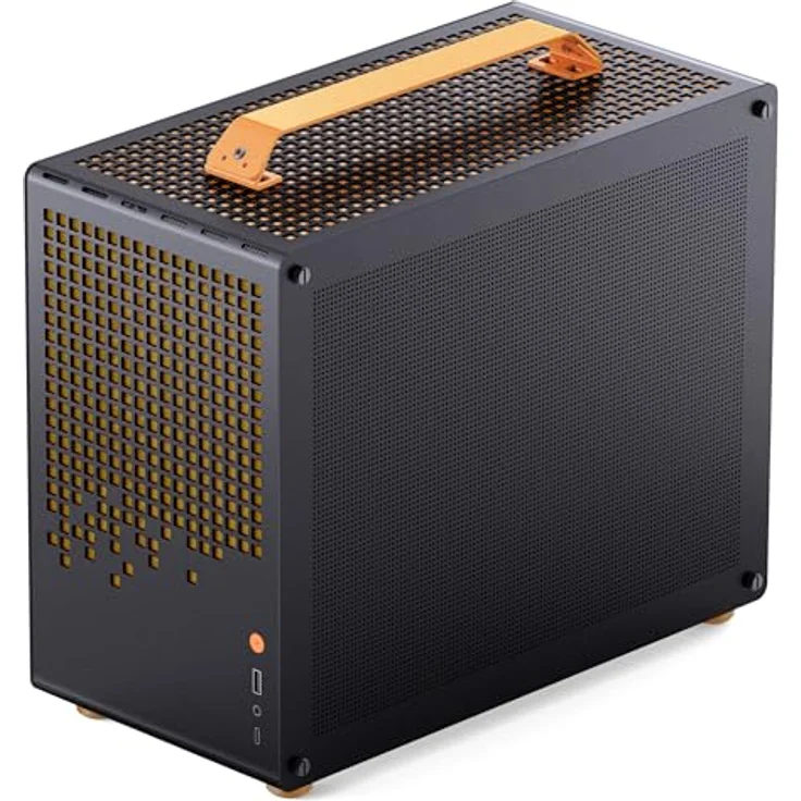 Jonsplus Z20 Micro-ATX Gehäuse, mit Tragegriff - schwarz/orange, Gaming-Gehäuse aus hochwertigem Stahl, für SFX-PSUs und Mini-ITX/Micro-ATX-Mainboards, GPU bis 363 mm und 2x 2,5-Zoll-Laufwerke – Bild 4