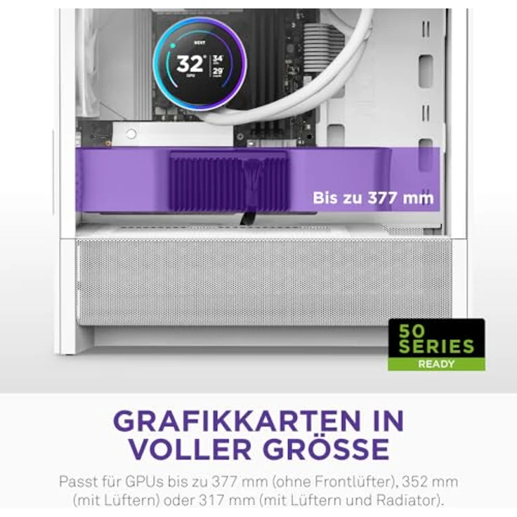 NZXT H3 Flow (2025), All White Midi Tower ATX Gaming Gehäuse mit Glasfenster, mATX/Mini-ITX, optimierte Luftzirkulation und Antistaubfilter – Bild 4