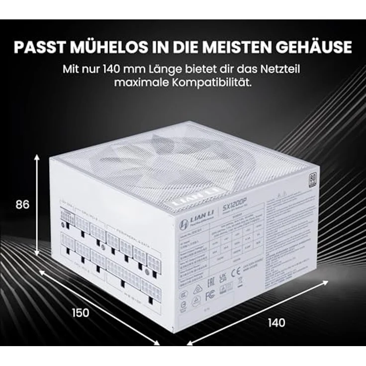 Lian Li SX1200P Netzteil, 1.200 W Weiß, 80 Plus Platinum, vollmodular, ATX 3.1, PCIe 5.1, leise und stabil für High-End-Gaming – Bild 3