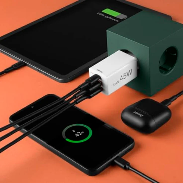 Hama Schnellladegerät USB (Ladegerät mehrfach, USB C, USB A, Handy Tablet Laptop Universal Ladegerät, Netzstecker USB Schnellladen, USB C Netzteil, Power Delivery/Quick Charge 3.0, GaN Charger, 45 W) – Bild 2