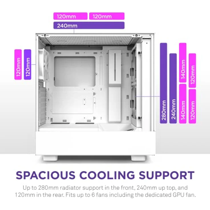 Nzxt H5 Elite - CC-H51EW-01 - Premium ATX Mid-Tower PC Gaming Gehäuse - Dual Tempered Glass Fenster - RGB Lüfter - Front I/O USB-C - Extra GPU - Wasserkühlung Ready - Weiß – Bild 5