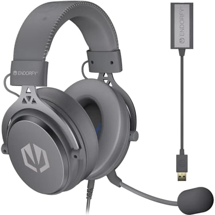 ENDORFY VIRO Plus USB Alt Gray, Gaming Over-Ear-Kopfhörer mit 53 mm Treibern, abnehmbarem Mikrofon und USB 7.1-Soundkarte, austauschbaren Stoffohrpolstern, abnehmbarem Kabel – Bild 1