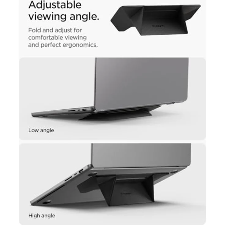 Spigen Slim Fold Laptop Ständer, Höhenverstellbar, Selbstklebend und Anti-Rutsch, Kompatibel mit MacBook Pro, MacBook Air 11"-16" - Schwarz – Bild 5