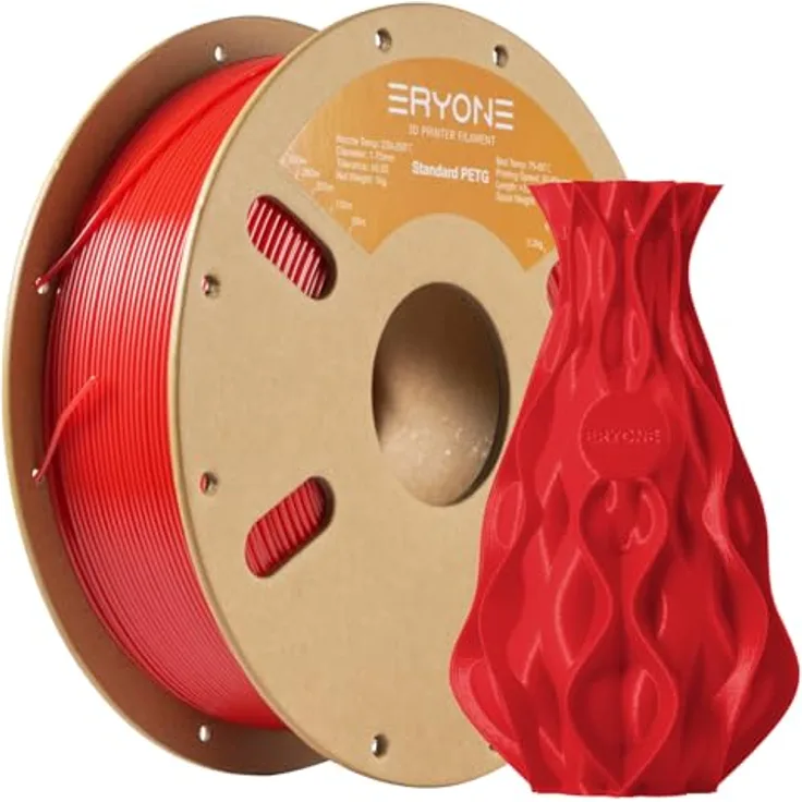 ERYONE PETG Filament 1.75 mm, 3D Drucker Filament mit hoher Zähigkeit und chemischer Beständigkeit, Rot, 1kg Spule