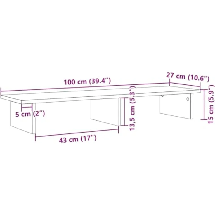 vidaXL Monitorständer, Weiß, Holzwerkstoff, 100x27x15 cm, für zwei Monitore, langlebig und pflegeleicht – Bild 3