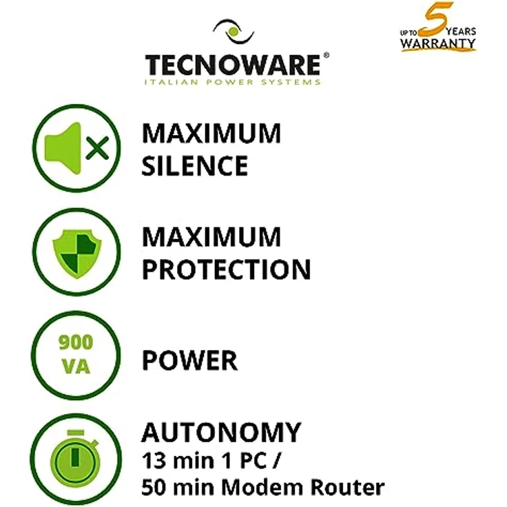 Tecnoware USV Era Plus 900 mit 2 Ausgängen Typ Schuko, Leistung 900VA, Betriebsautonomie bis 50 Minuten mit WLAN-Modem-Router oder 13 Minuten mit 1 PC, Stabilisierung mit AVR. – Bild 5