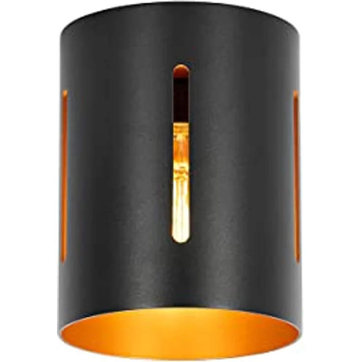 Qazqa Yana Design-Deckenlampe schwarz mit goldenen Akzenten, Aluminium-Zylinder, E27, Dimmbar, für Wohnzimmer und Schlafzimmer – Bild 1