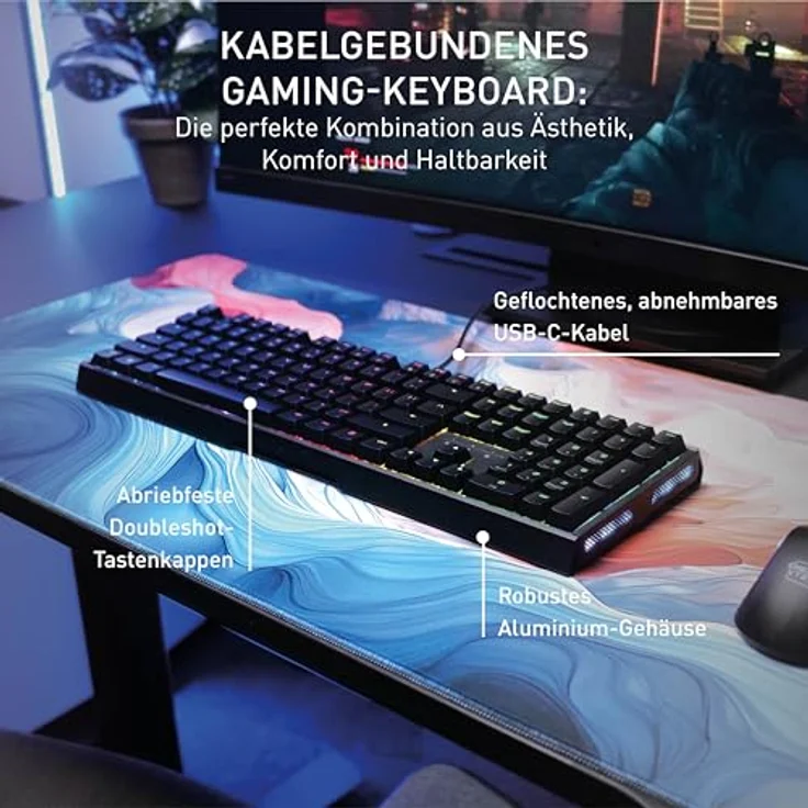 Cherry Xtrfy MX 3.1 RGB BLACK / DE Gaming-Tastatur mit Aluminiumgehäuse und abriebfesten ABSTastenknöpfen – Bild 2