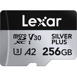 Lexar Silver Plus Micro SD Karte 256GB, Lesegeschwindigkeit bis zu 205 MB/s, Schreibgeschwindigkeit bis zu 150 MB/s, A2 U3 V30 4K UHD, mit SD Adapter, Klasse 10