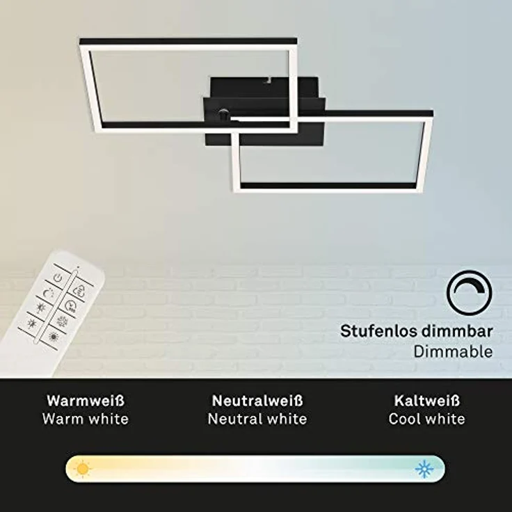 BRILONER Leuchten - LED Deckenleuchte, Deckenlampe dimmbar, inkl. Fernbedienung, inkl. Farbtemperatursteuerung, inkl. Nachtlichtfunktion und Timer, Schwarz, 500x388x78mm, 3149-015 – Bild 3