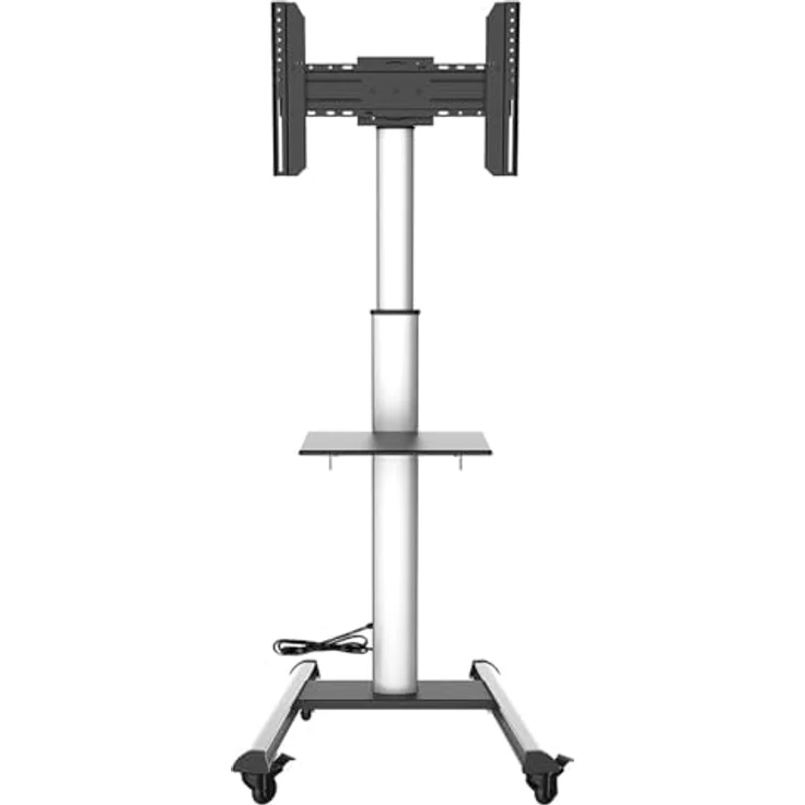 XTRARM Proton 500 mobiler TV Ständer mit Ablage, 37-70 Zoll / 40 kg, Viele VESA-Größen, Höhe bis 211 cm, Schwarz/Silber, TV-Standfuss – Bild 2