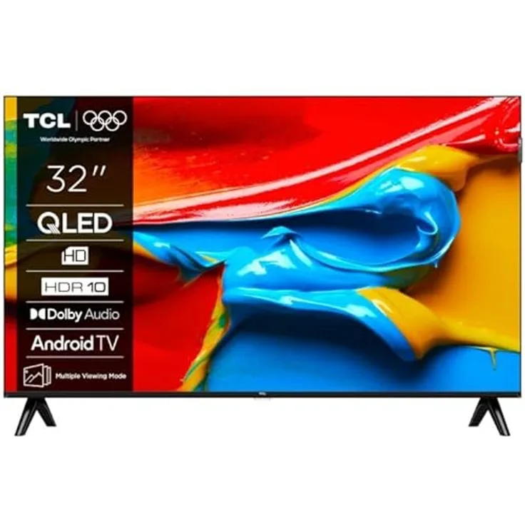 TCL 32V4C, 32 Zoll HD Smart QLED TV mit Android TV, HDR, Google Cast, Delgado Design