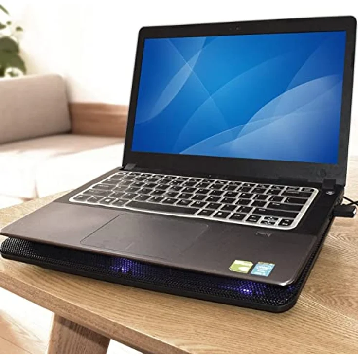 Ewent EW1256 Laptop Kühler 12-17 Zoll, 2 Ruhige Lüfter mit blau LEDs, Cooling Pad, Notebook Cooler Ständer Kühlpad Kühlmatte, schwarz – Bild 3