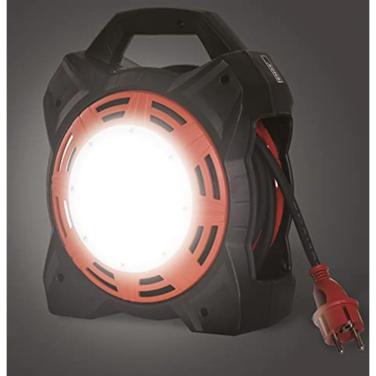 EMOS Kabeltrommel mit LED-Strahler, 15m Outdoor-Kabelbox Schuko und 20W Fluter, Neopren-Gummikabel H07RN-F, IP44 wasserdicht für Außenbereich, 1600lm Helligkeit, 4 Steckdosen – Bild 2